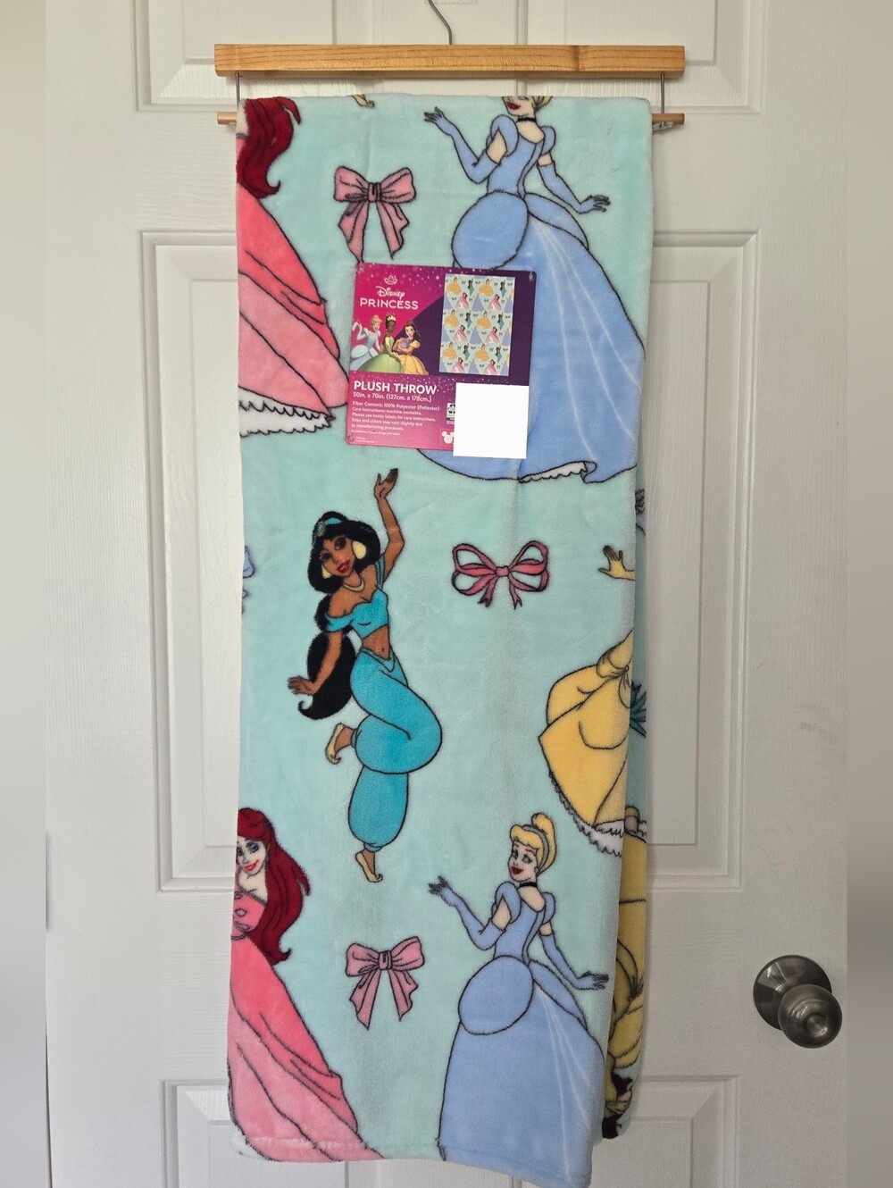 Disney Princess Plush Throw Blanket - Pastel Blue with Multicolor Princesses